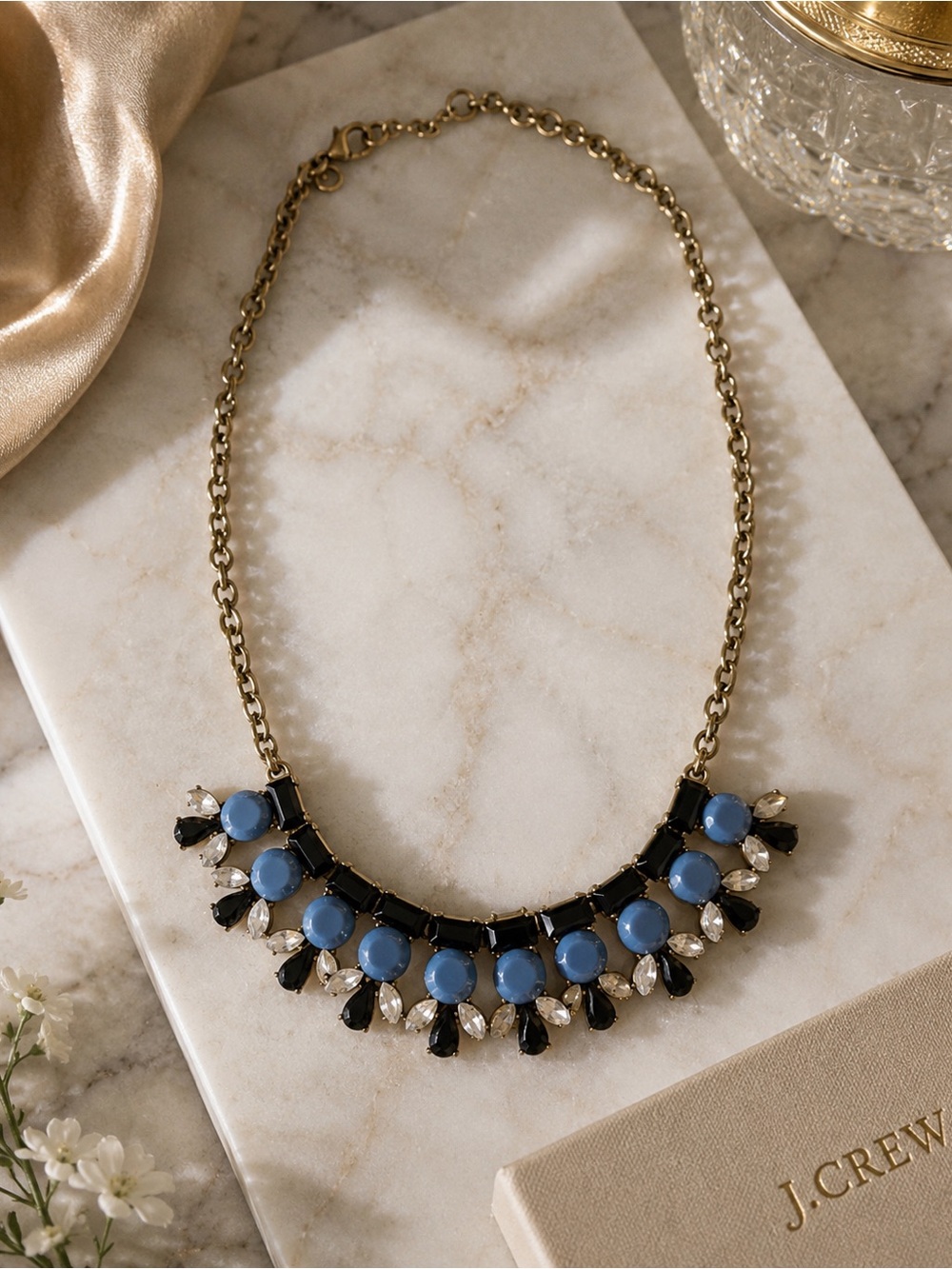 J. Crew Blue and Black Beaded Bib Necklace